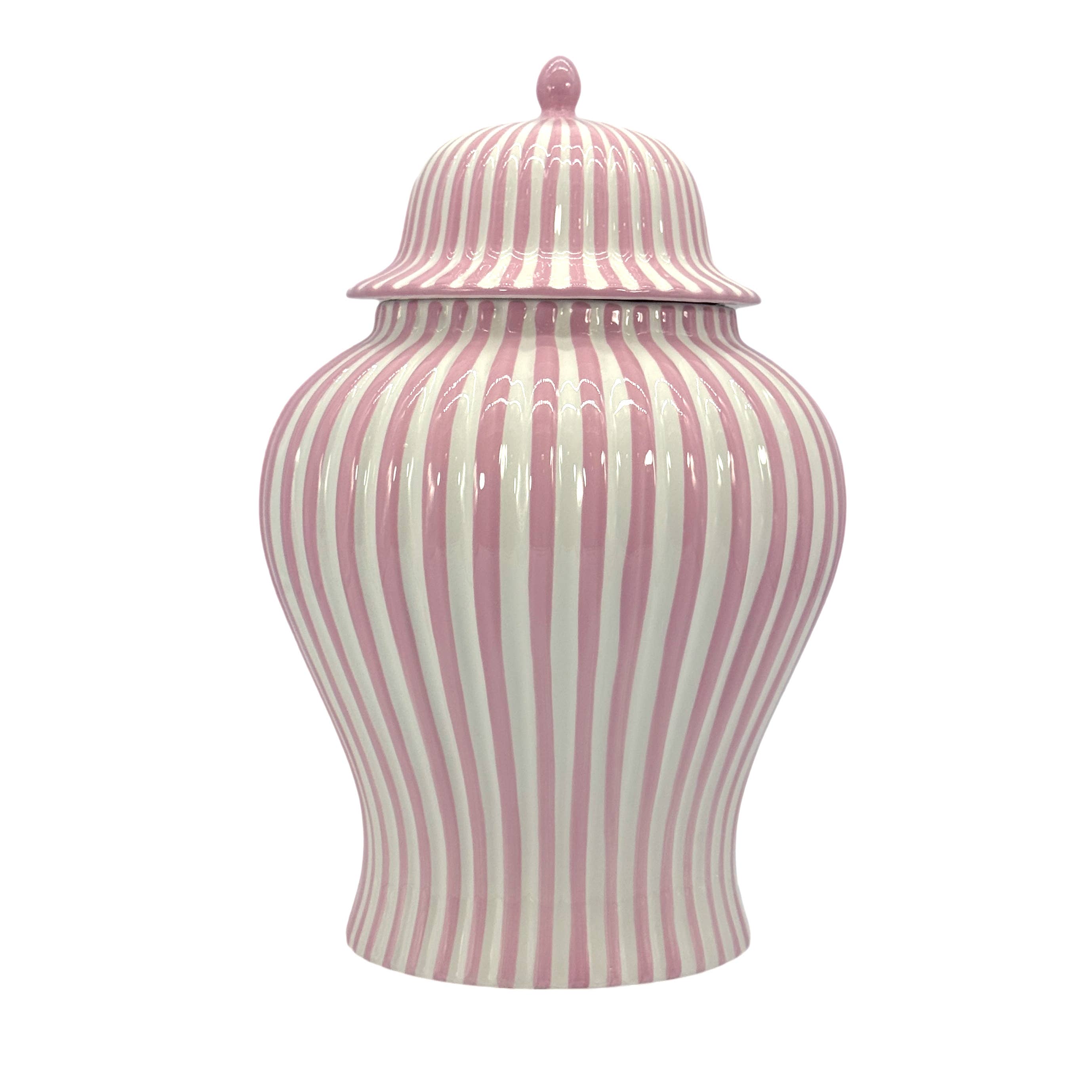 Pink & White Candy Cane Striped Ceramic Vase 18in