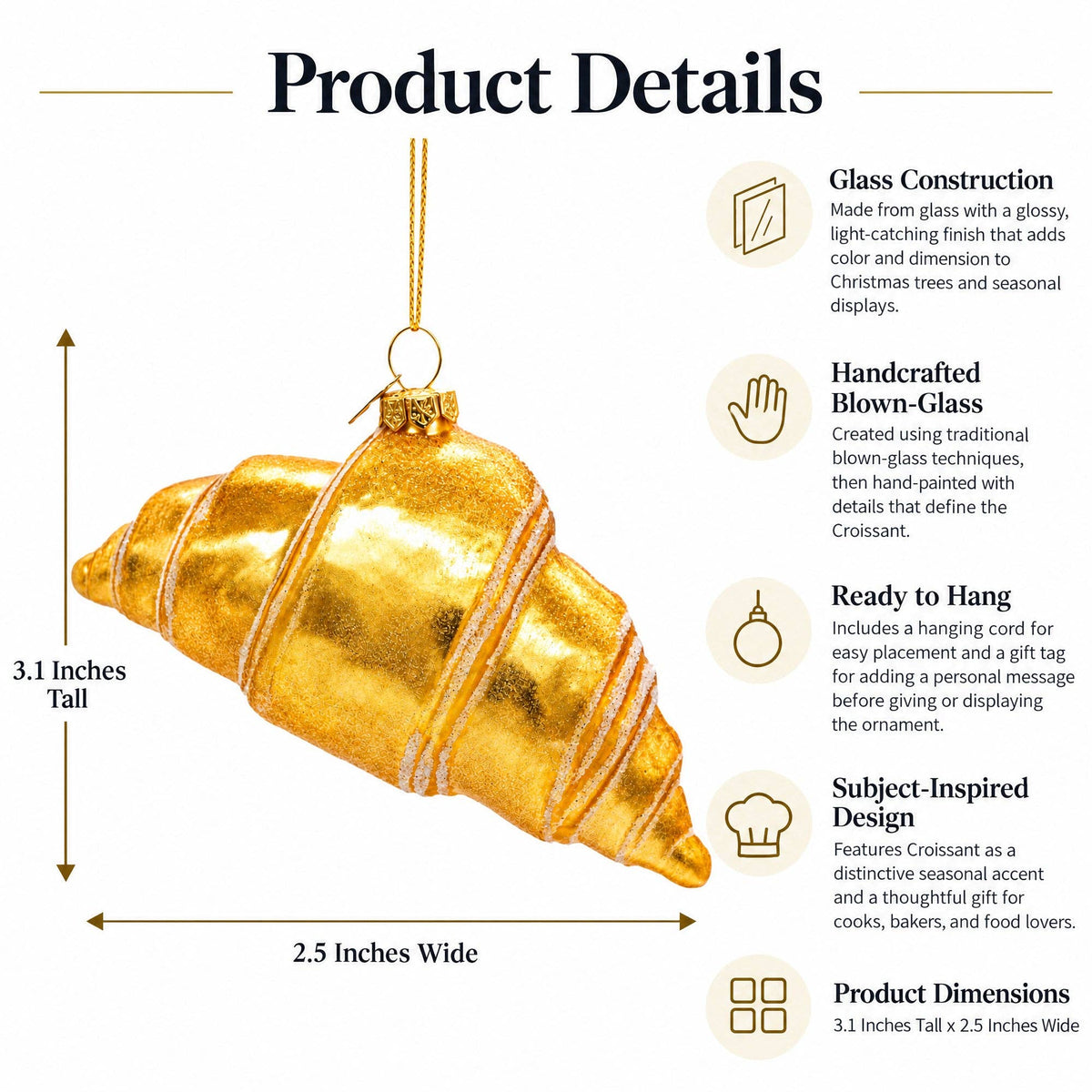 Croissant Glass Ornament (3.1in)