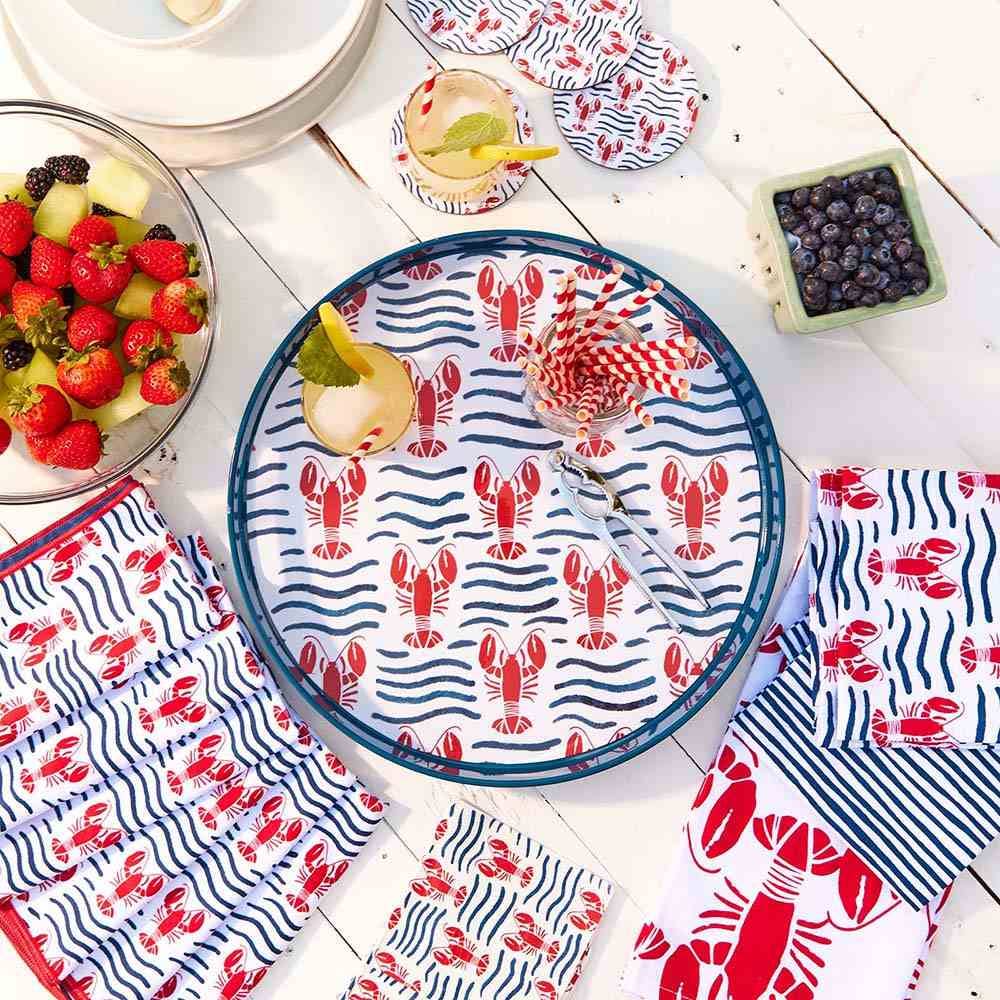 Cocktail Napkins, Lobster Waves (5in sq / 20-count)