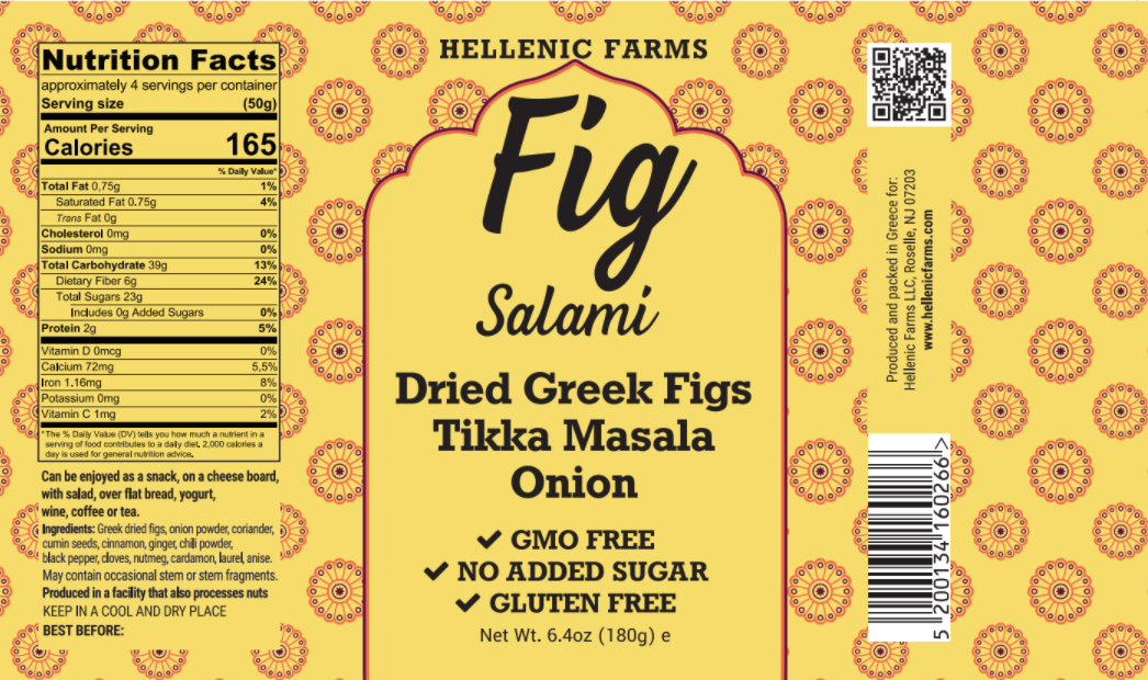 Fig Salami with Tikka Masala & Onion (Vegan) - Hellenic Farms (6.4oz / 180g)