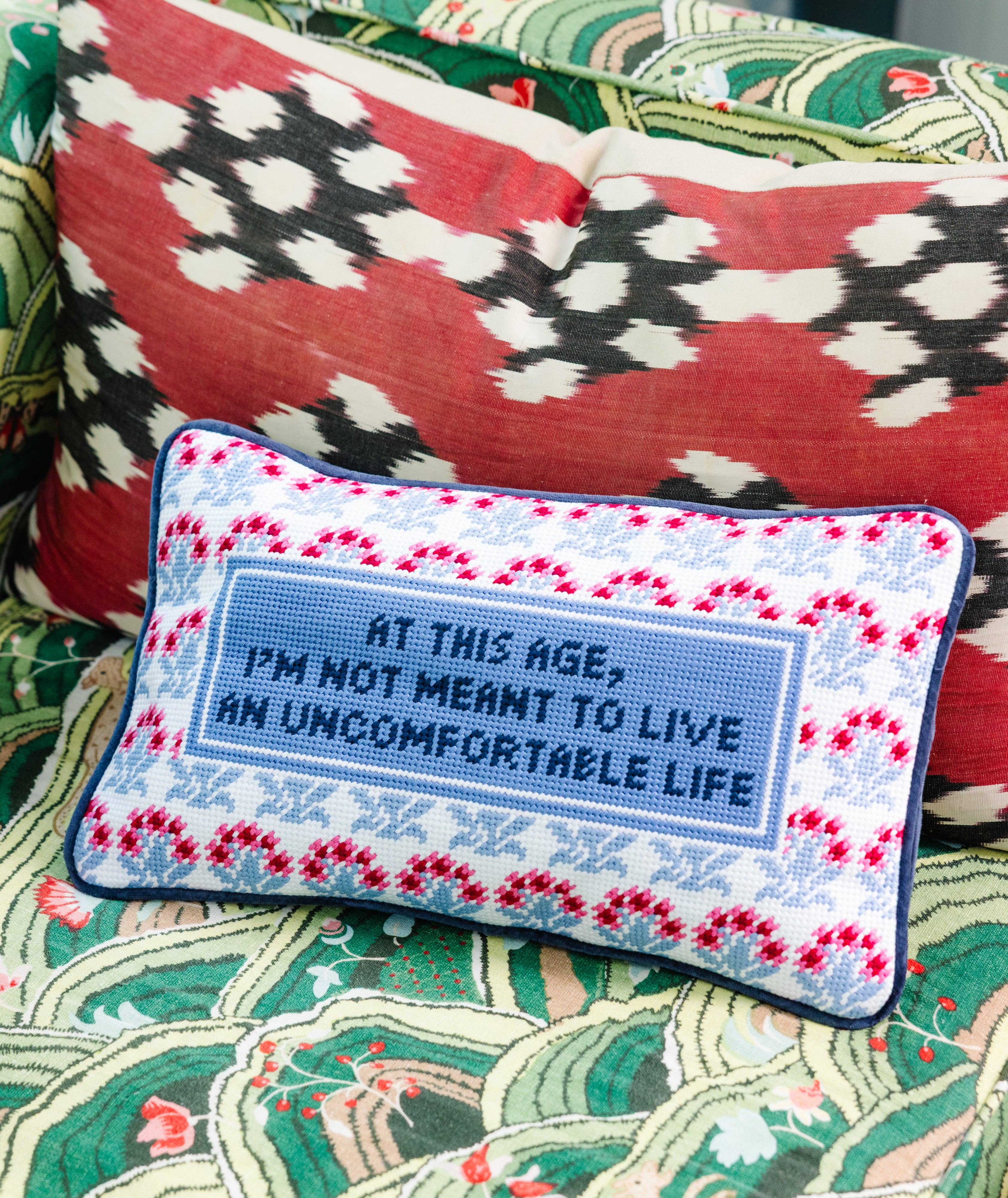 Pillow, 'At this age...' Needlepoint - Furbish Studio (9in x 15in)