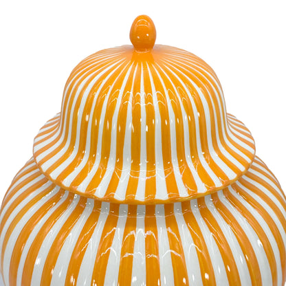 Orange & White Candy Cane Striped Ceramic Vase 18in