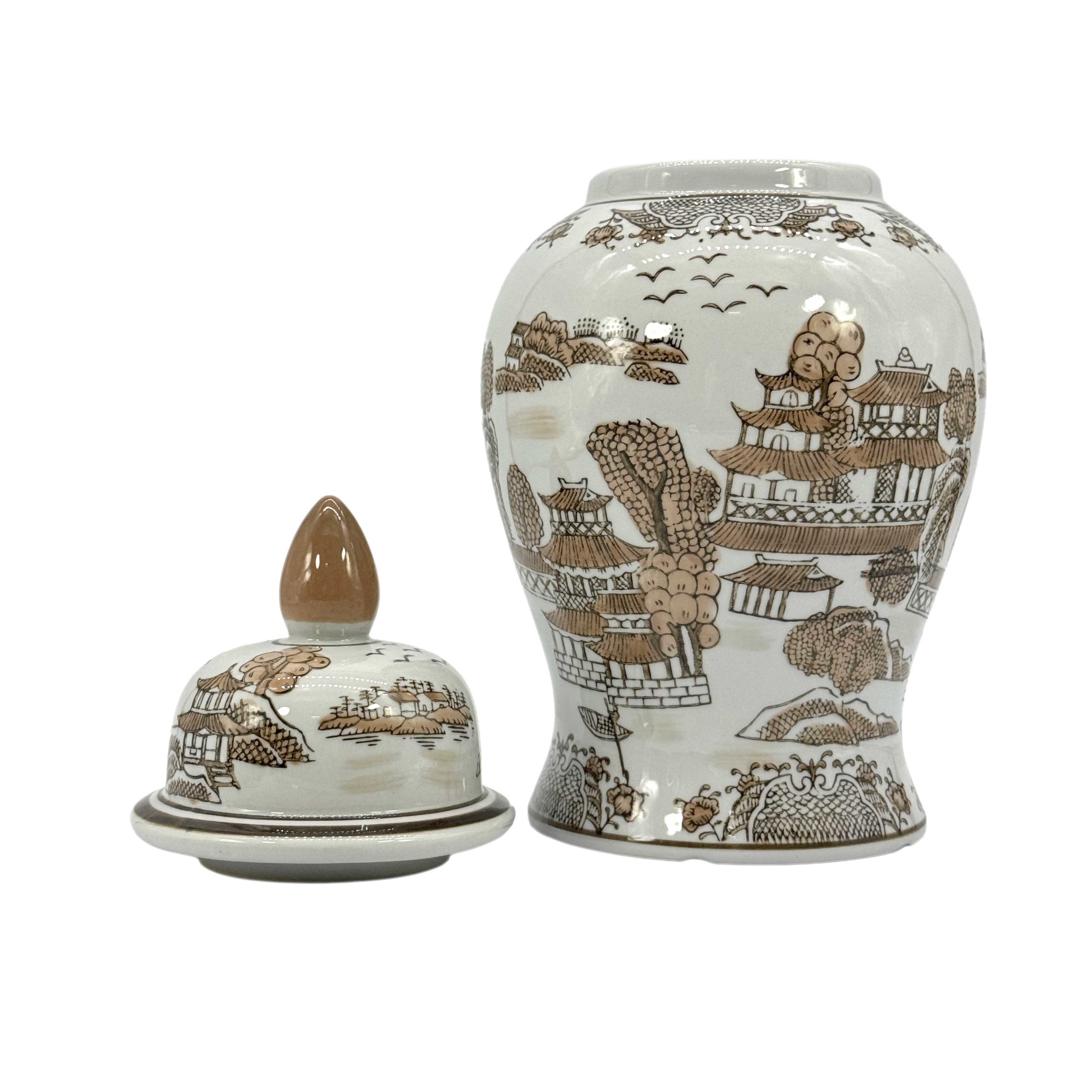 Green & White Chinoiserie Ginger Jar, 14in