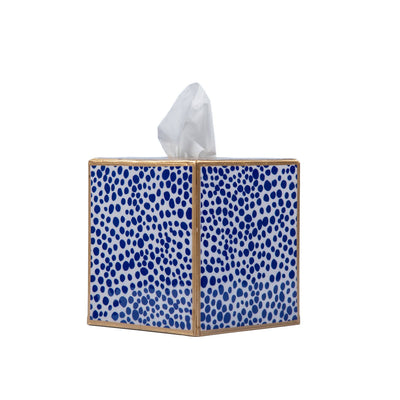 Shagreen Enameled Tissue Box Cover, Blue & White
