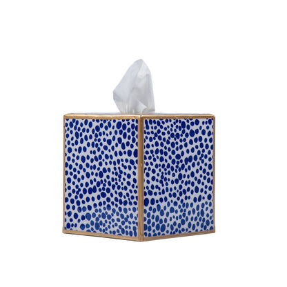 Shagreen Enameled Tissue Box Cover, Blue & White