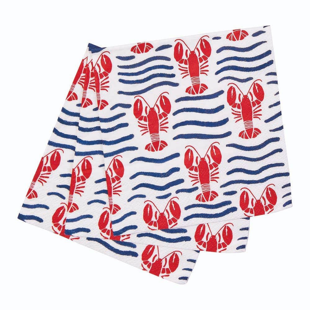 Cocktail Napkins, Lobster Waves (5in sq / 20-count)