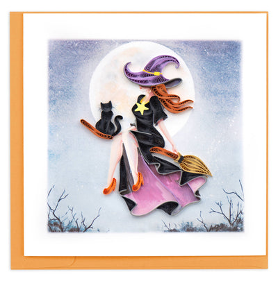 Card, Witch on Broomstick - Quilling Card (6in sq)