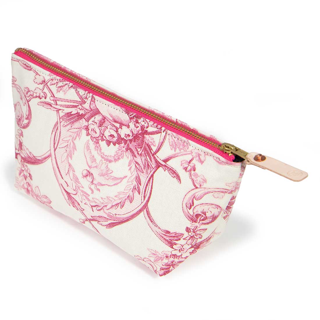 French Rose Toile Zipper Travel Clutch