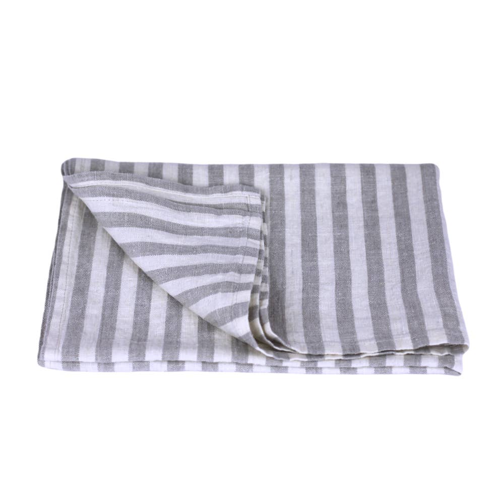 Natural Striped Linen Hand Towel, Stonewashed