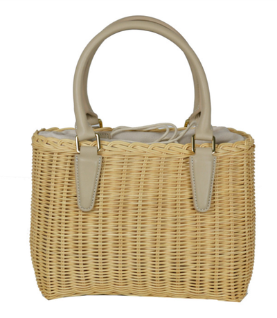 Beige Italian Paglia Lined Beach Basket Bag