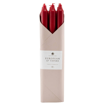 Taper Candles, Crimson - 12in (6 tapers)