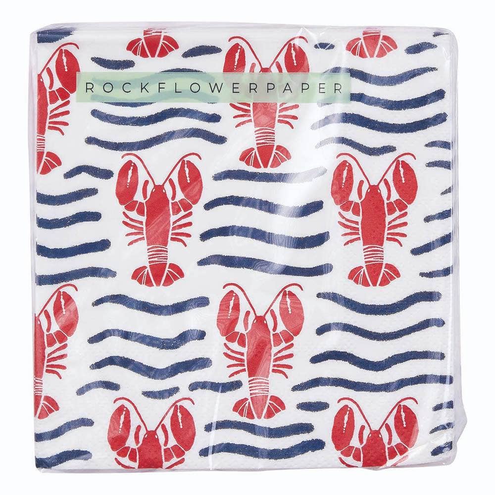 Cocktail Napkins, Lobster Waves (5in sq / 20-count)