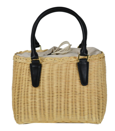 Beige Italian Paglia Lined Beach Basket Bag
