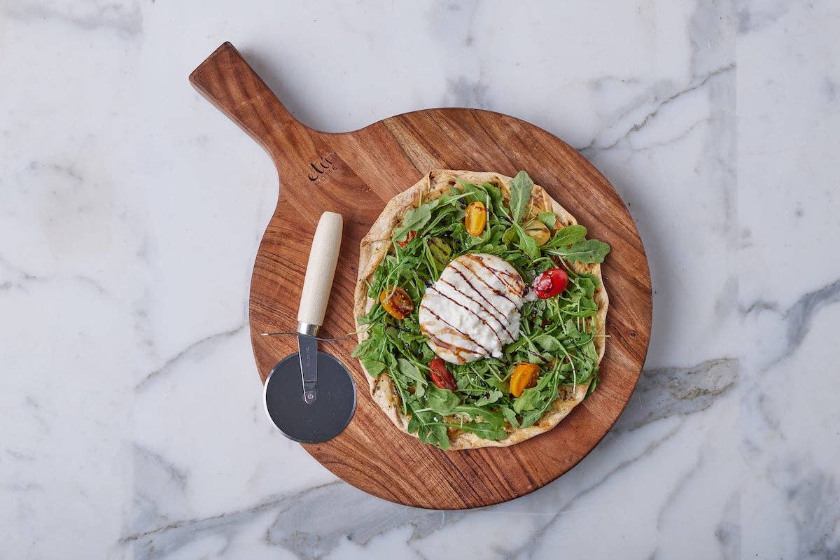 Italian Cutting Board Bowl with Mezzaluna Set, Large