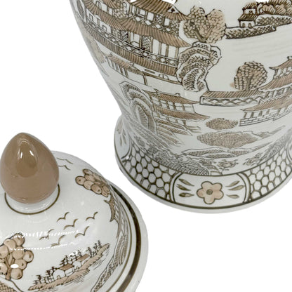 Brown & White Chinoiserie Ginger Jar, 18in