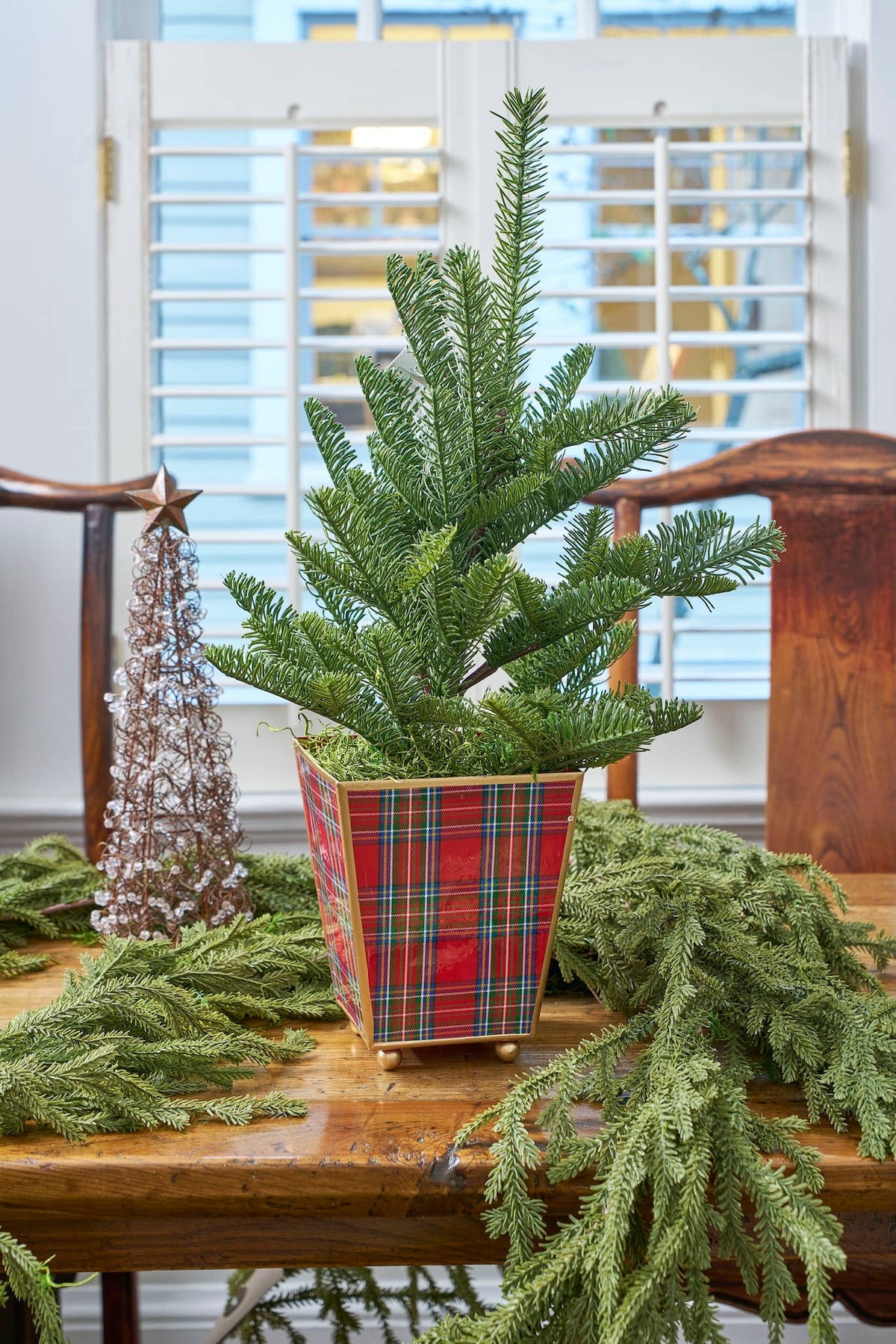 Cachepot, Tartan Plaid Enameled Square Planter - Jaye's Studio (6in)