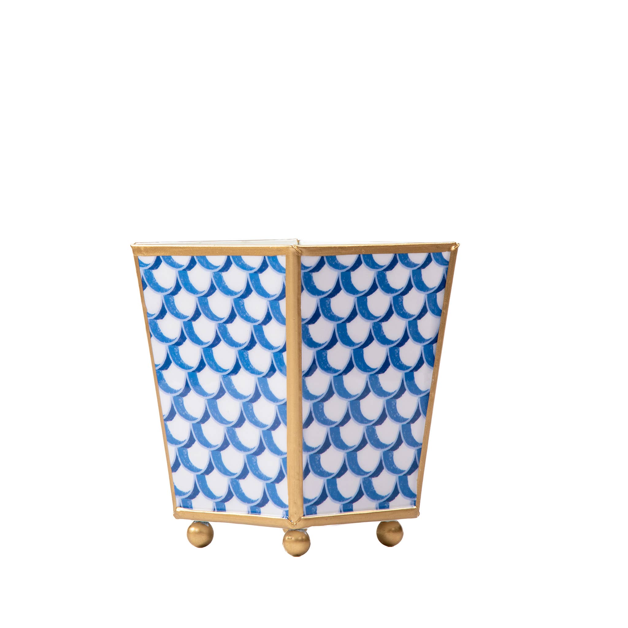 Scales Enameled Square Cachepot Planter, Blue (6-in)