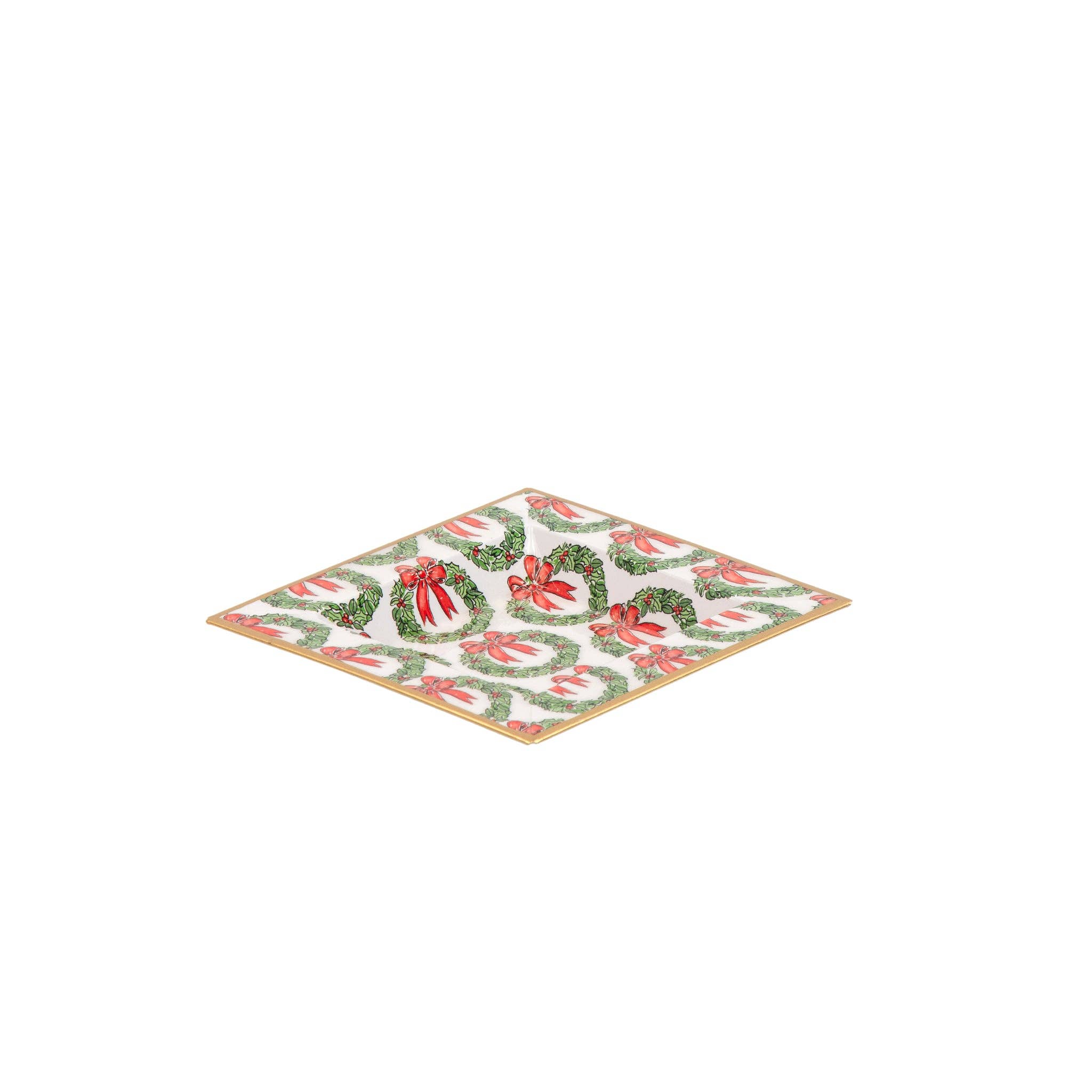 Holly Wreath Bow Enameled Tori Trinket Tray - Jaye's Studio