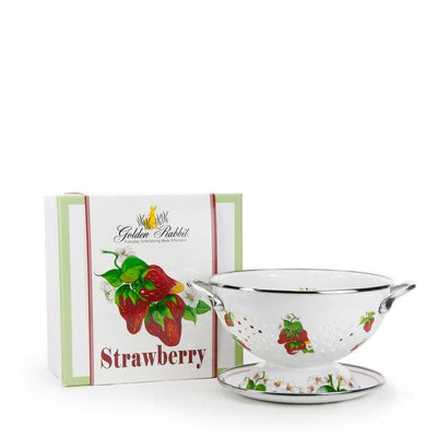 Colander Set, Strawberry - Golden Rabbit Enamelware (2-piece set)