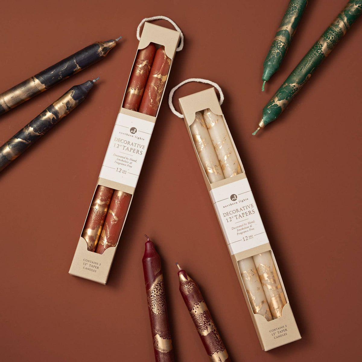 Taper Candles, Hunter Green with Gold - 12in (2 tapers)
