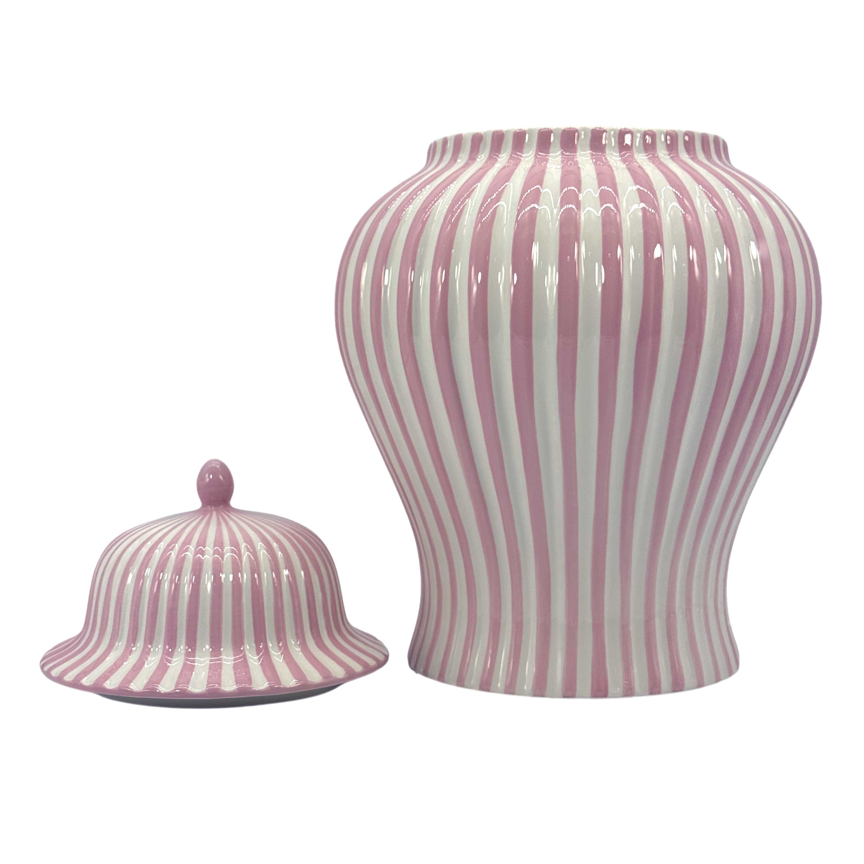 Pink & White Candy Cane Striped Ceramic Vase 18in