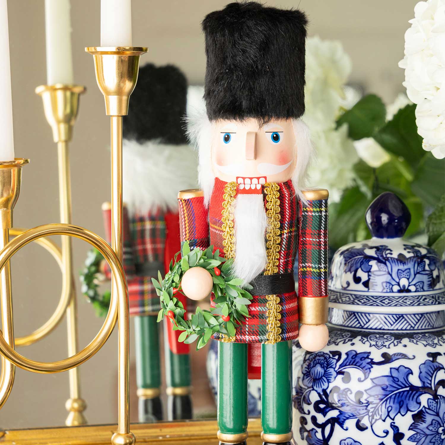Plaid Uniformed Nutcracker, 15in