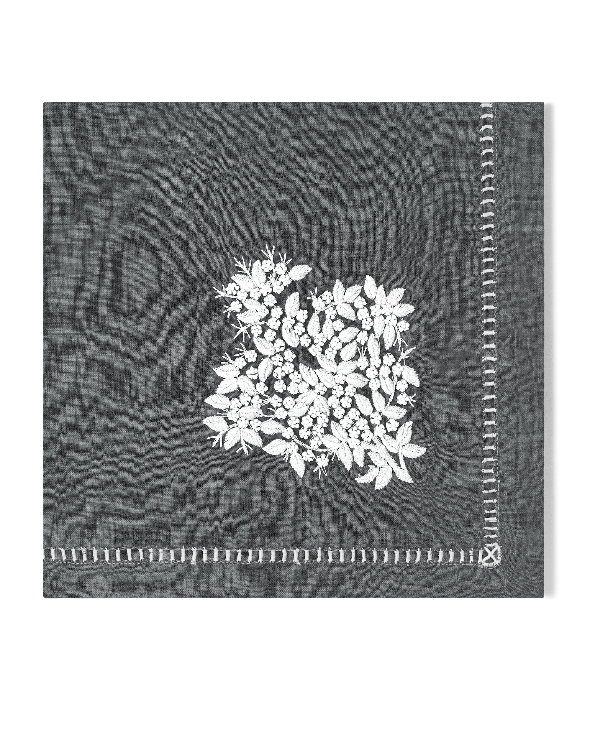 Linen Dinner Napkin, White on Taupe