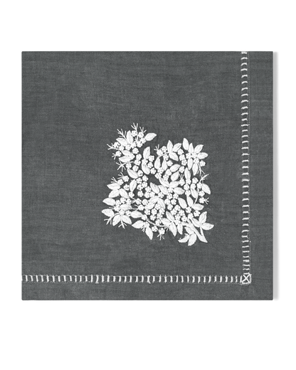Linen Dinner Napkin, White on Taupe