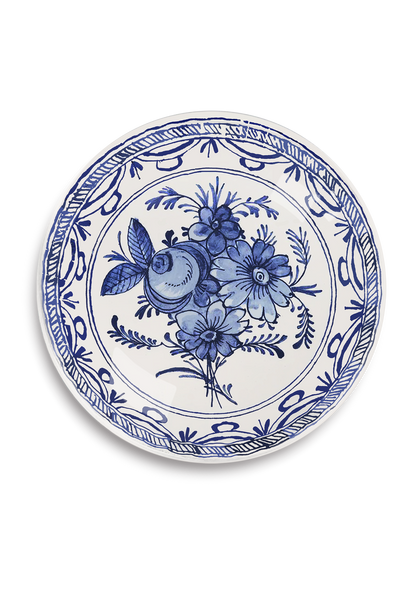 Blue and White Delft Round Decoupage Tray - Ben's Garden (7in dia)