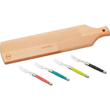 Tapas Board with Four Multicolor Cocktail Forks - Jean Dubost Laguiole