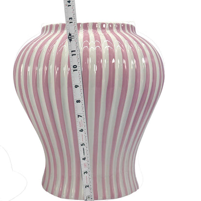 Pink & White Candy Cane Striped Ceramic Vase 18in