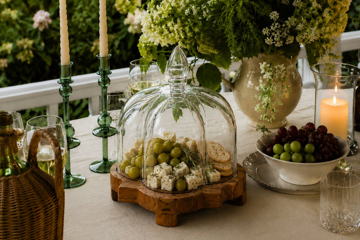 Quatrefoil Serving Board Riser & Glass Dome