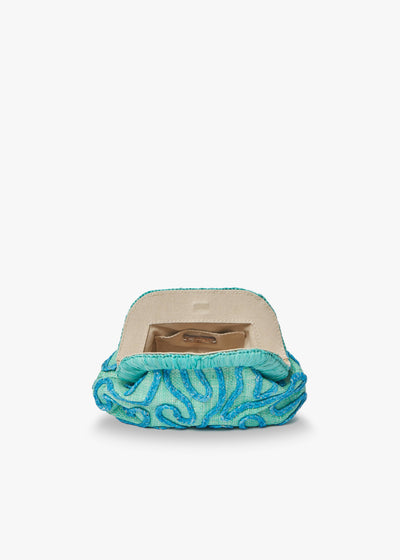 Noemi Mini Raffia Clutch, Green - Kayu