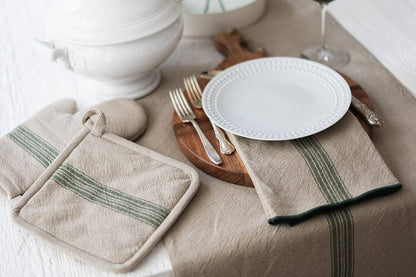 Dinner Napkins, Vintage Spruce Green Stripe, Set of 4
