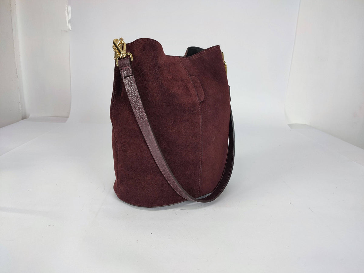 Burgundy Suede Bucket Bag - Jijou Capri
