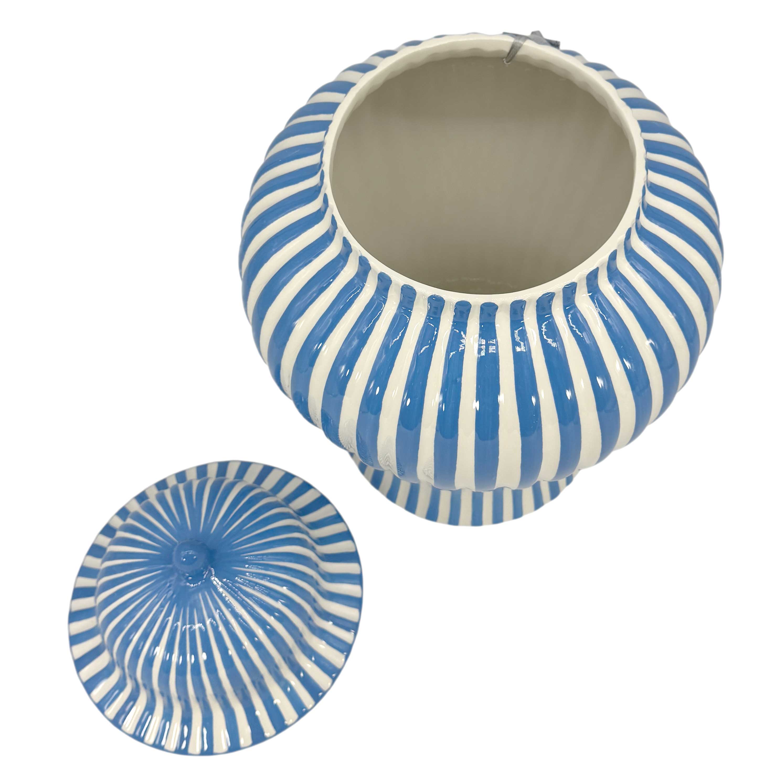 Blue & White Candy Cane Striped Ceramic Vase, 18in
