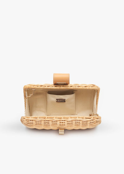 Natural, Lou Wicker Clutch with Gold Toned Turn Lock - Kayu