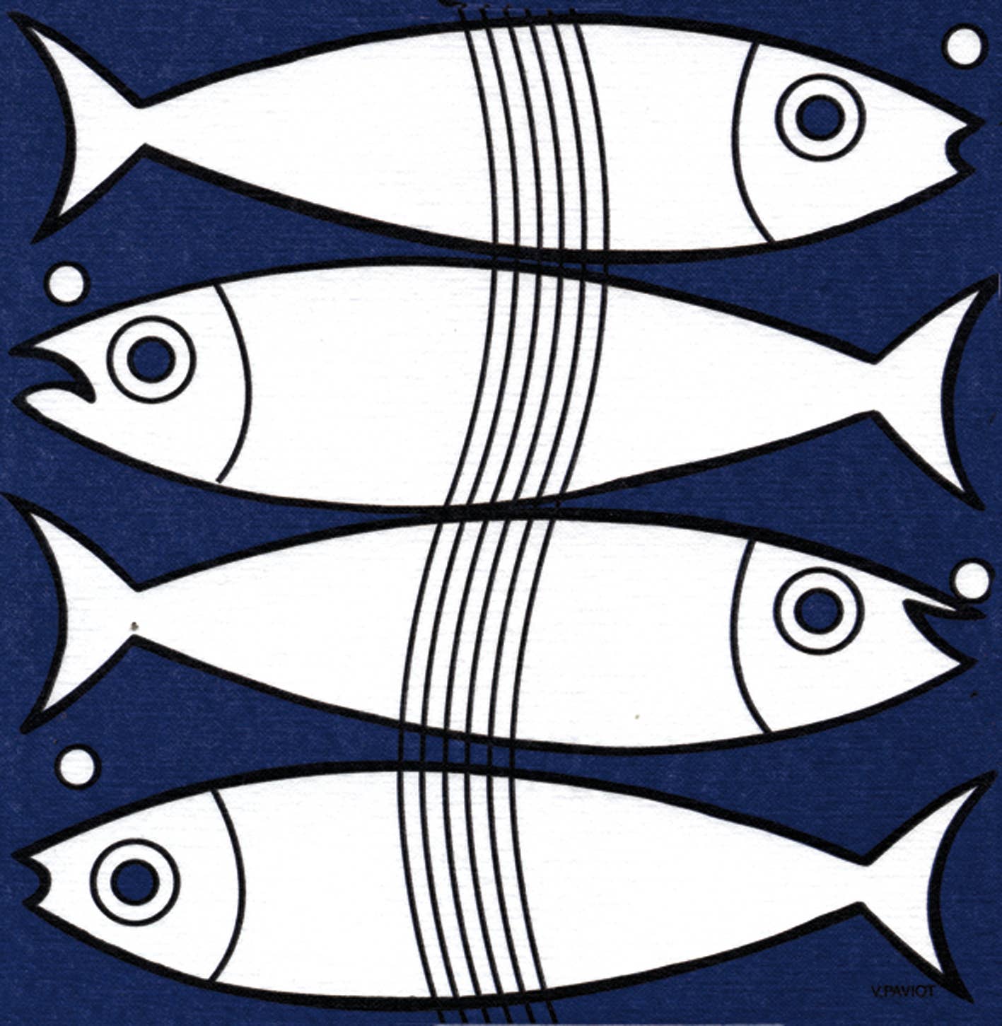 Cocktail Napkin, Fish  - Françoise Paviot (20 count, 5in sq)