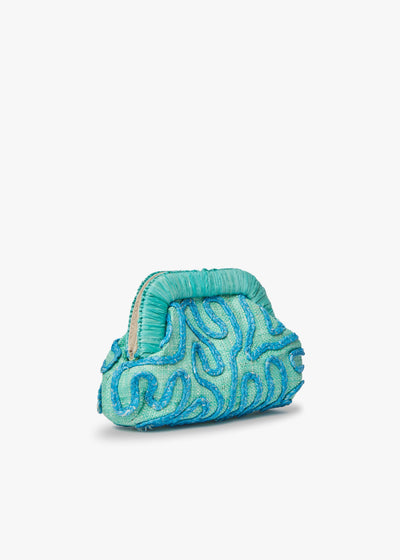 Noemi Mini Raffia Clutch, Green - Kayu