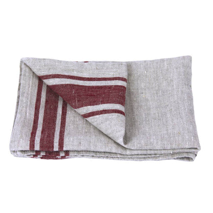 Grey & Bordeaux Striped Linen Hand Towel, Stonewashed