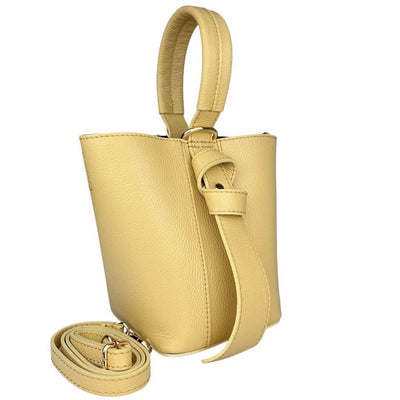 White Mini Bucket Bag, Leather