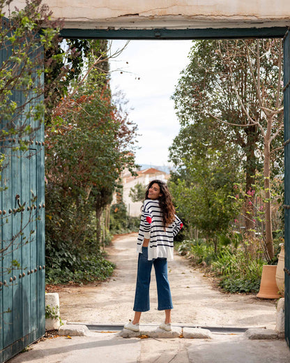 Amour Sweater, Navy Stripe Heart (One Size)