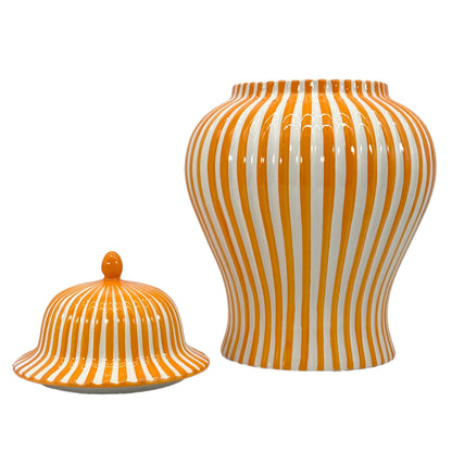 Orange & White Candy Cane Striped Ceramic Vase 18in