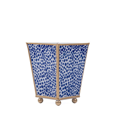 Shagreen Enameled Square Cachepot Planter, Blue & White (6-in)