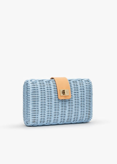 White, Lou Wicker Clutch Bag with Gold Toned Turn Lock - Kayu