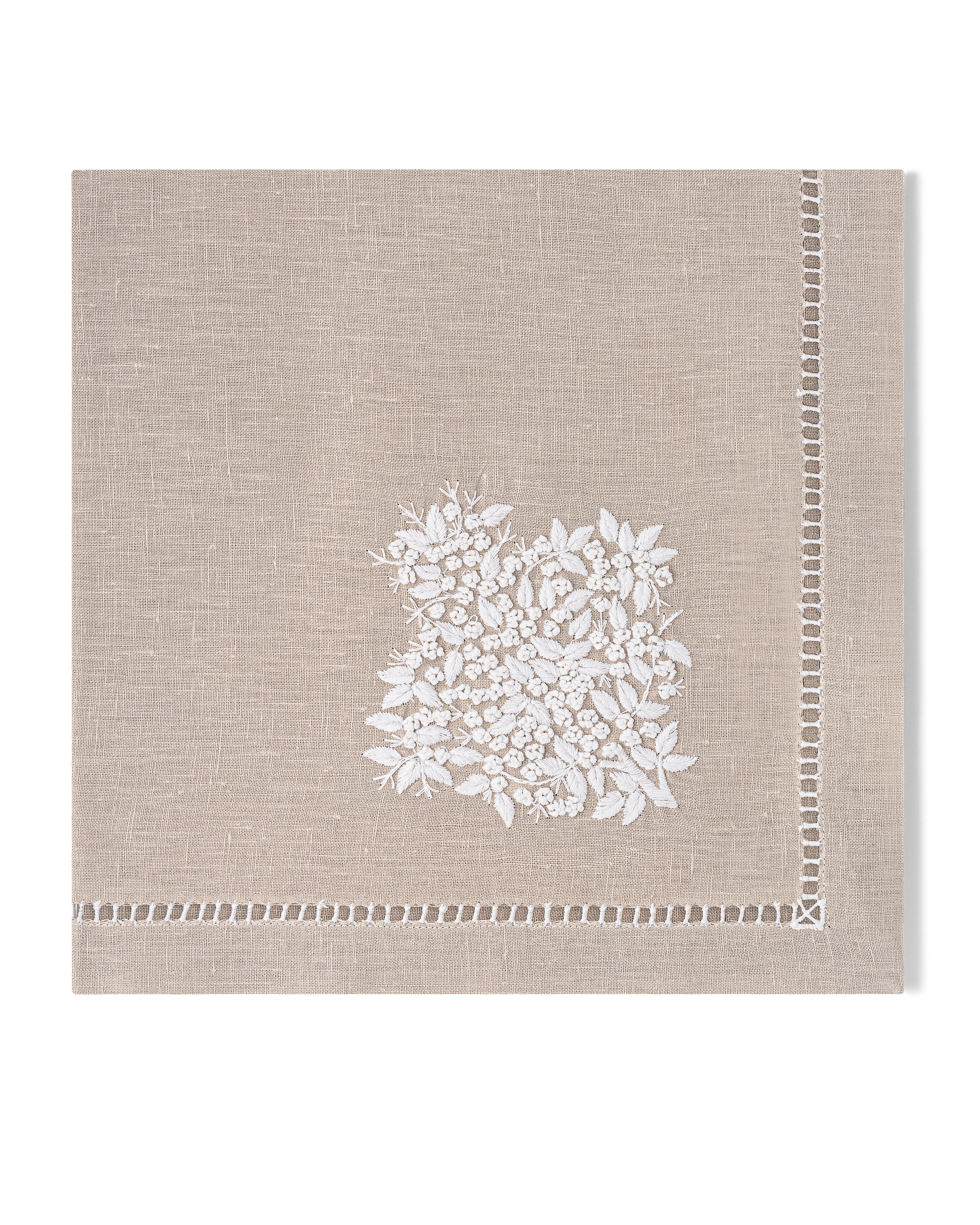 Linen Dinner Napkin, White on Taupe