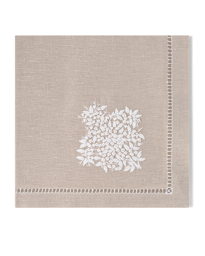 Linen Dinner Napkin, White on Taupe