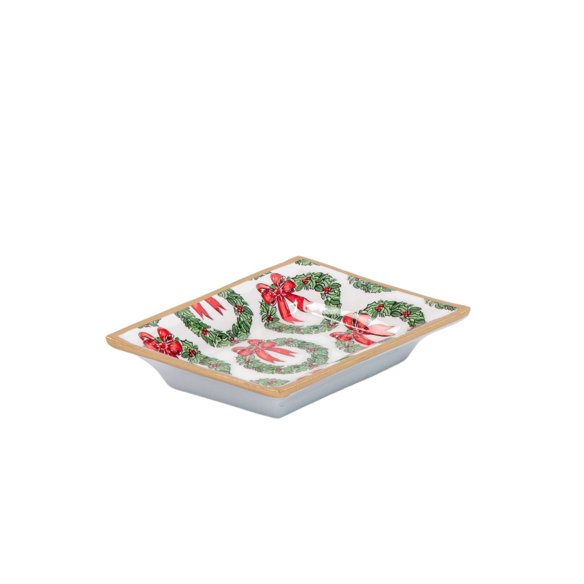 Holly Wreath Bow Enameled Landry Tray - Jaye's Studio
