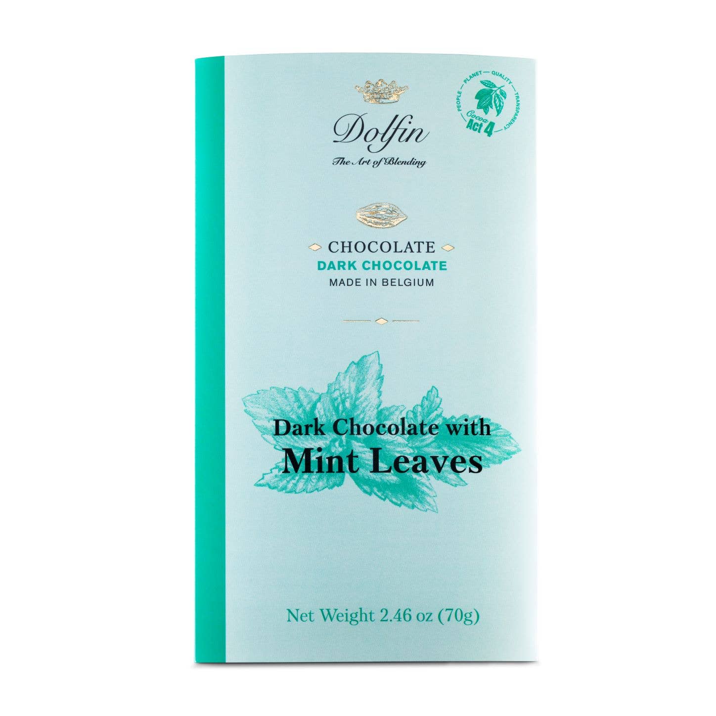 Dark Bar with Mint Leaves, 60% Cocoa - Dolfin (2.5oz / 70g)