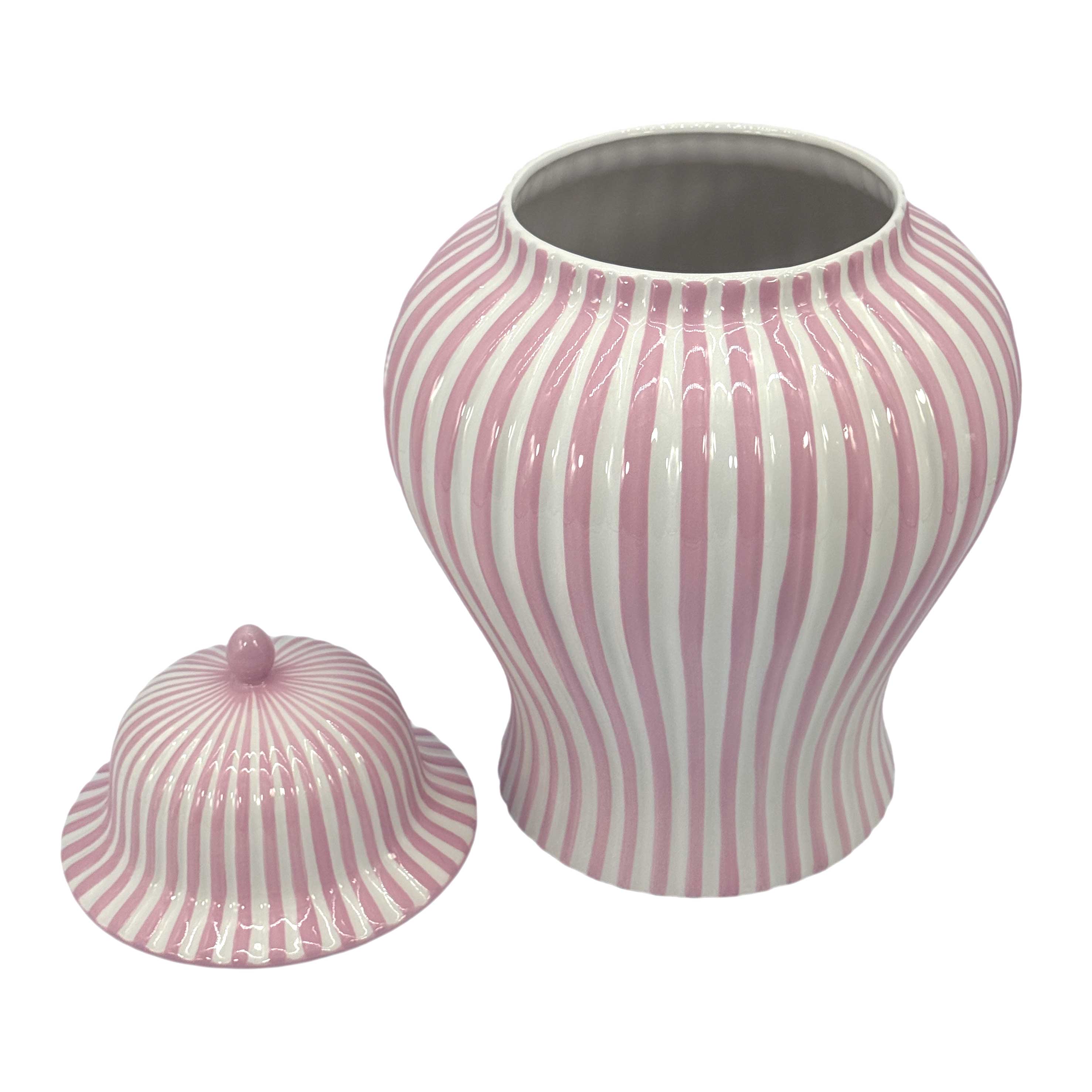 Pink & White Candy Cane Striped Ceramic Vase 18in